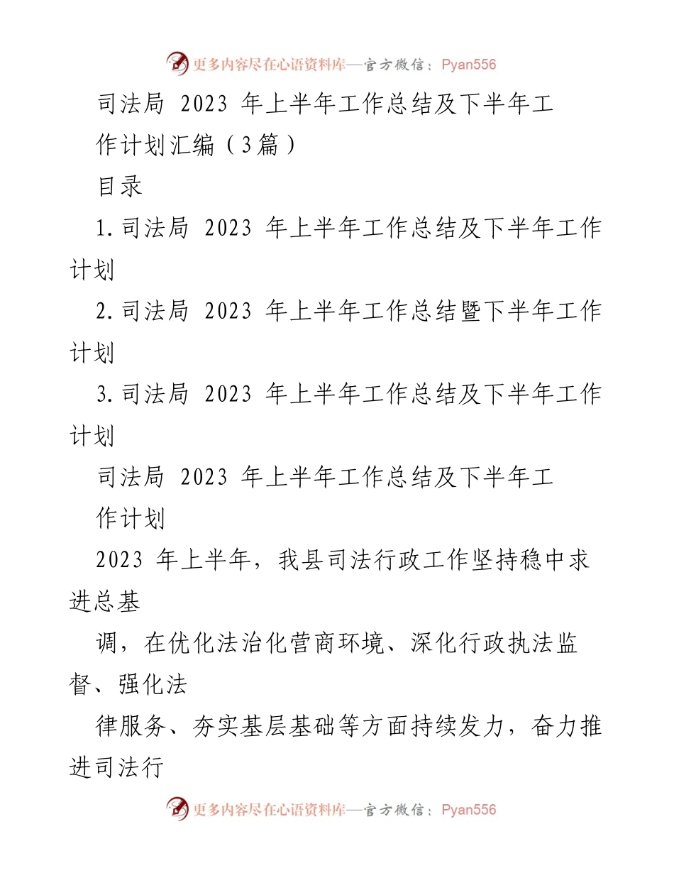 [工作总结] 司法局 - 2023年上半年工作总结与下半年工作计划概述.docx_第1页