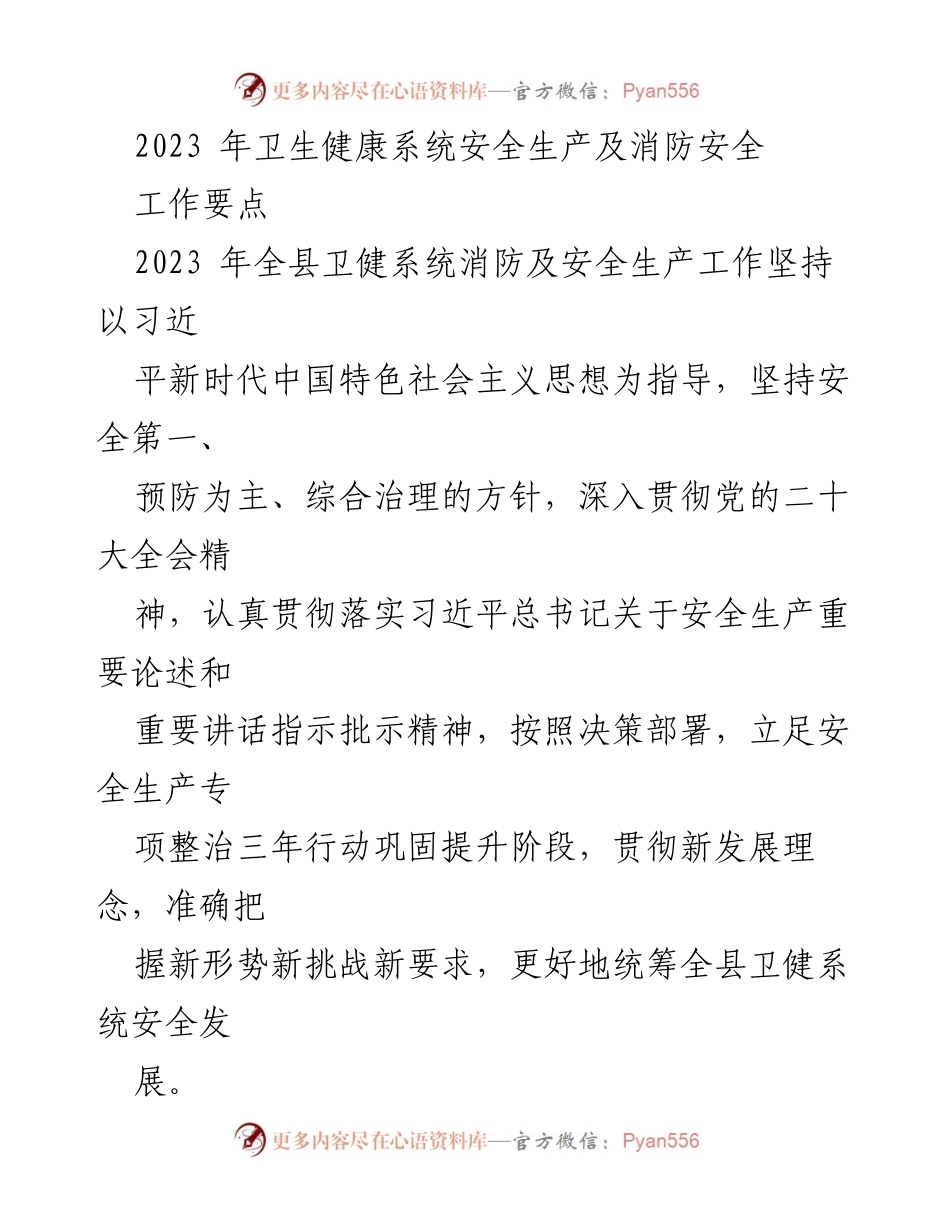 [工作总结] 卫生健康系统 - 2023年卫生健康系统安全生产及消防安全工作要点.docx_第1页