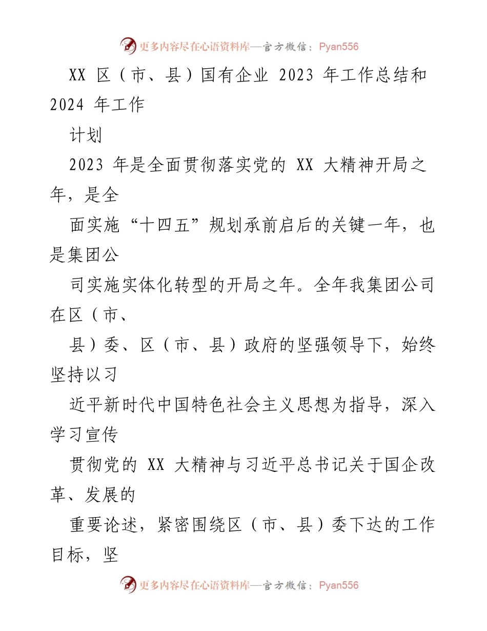 [工作总结] 国有企业 - 2023年度工作总结与2024年度工作计划.docx_第1页