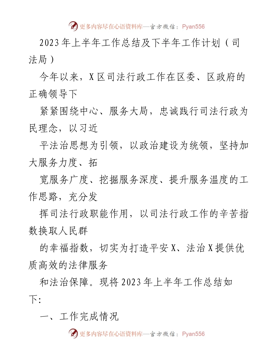[工作总结] 司法局 - 2023年上半年工作总结与下半年工作计划.docx_第1页