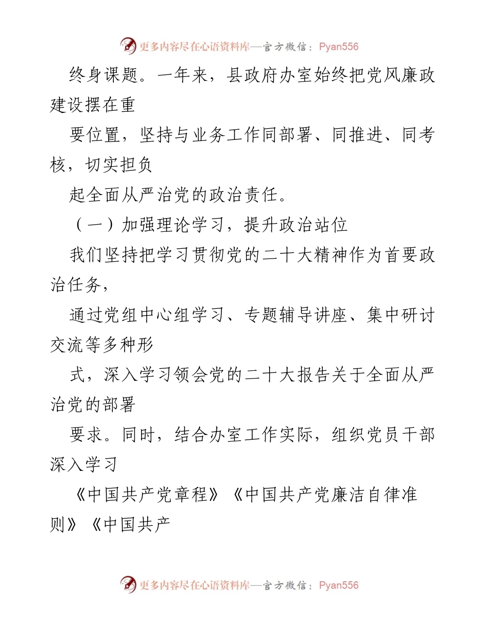 [工作总结] 县政府办室 - 2024年党风廉政建设工作总结报告.docx_第2页