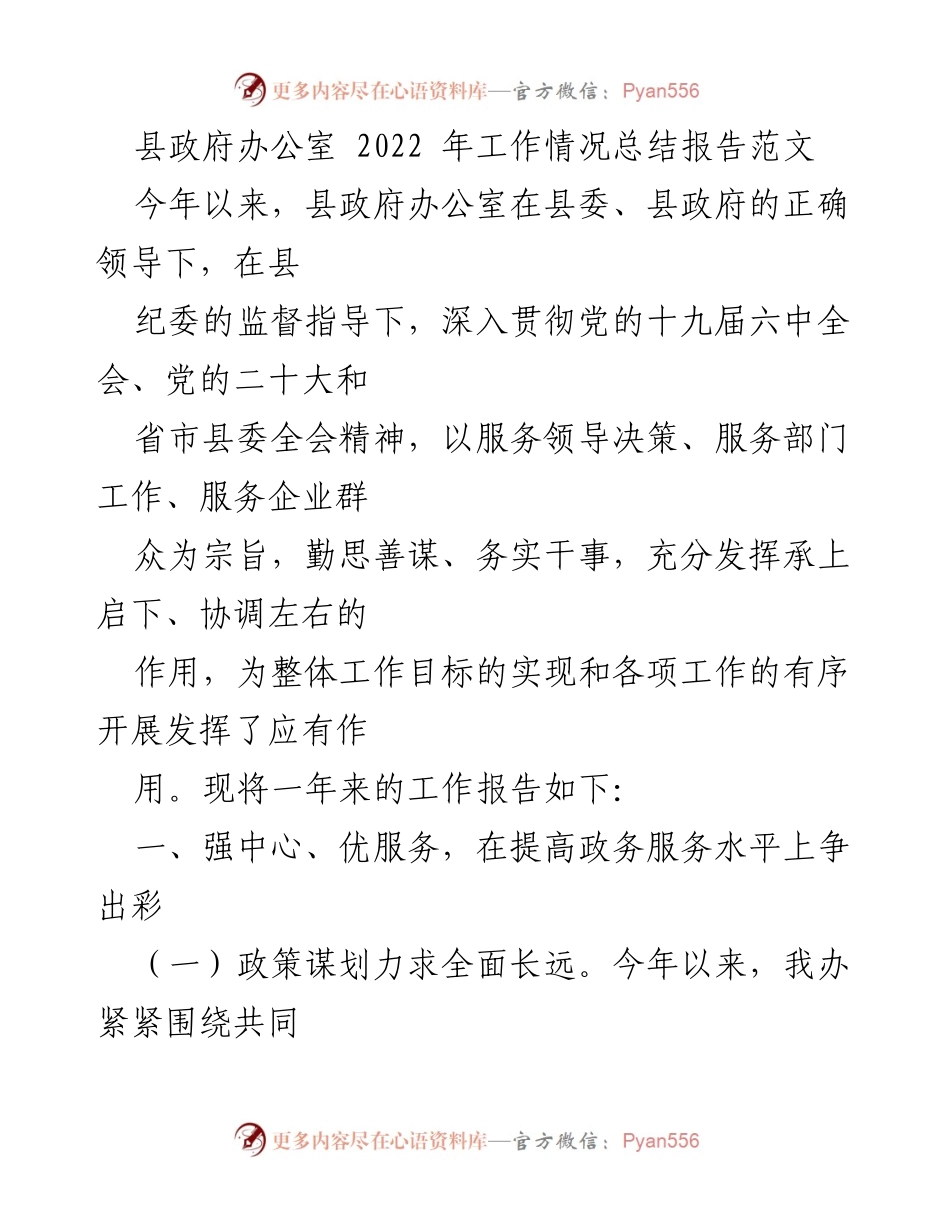 [工作总结] 县政府办公室 - 2022年工作情况总结报告_1.docx_第1页