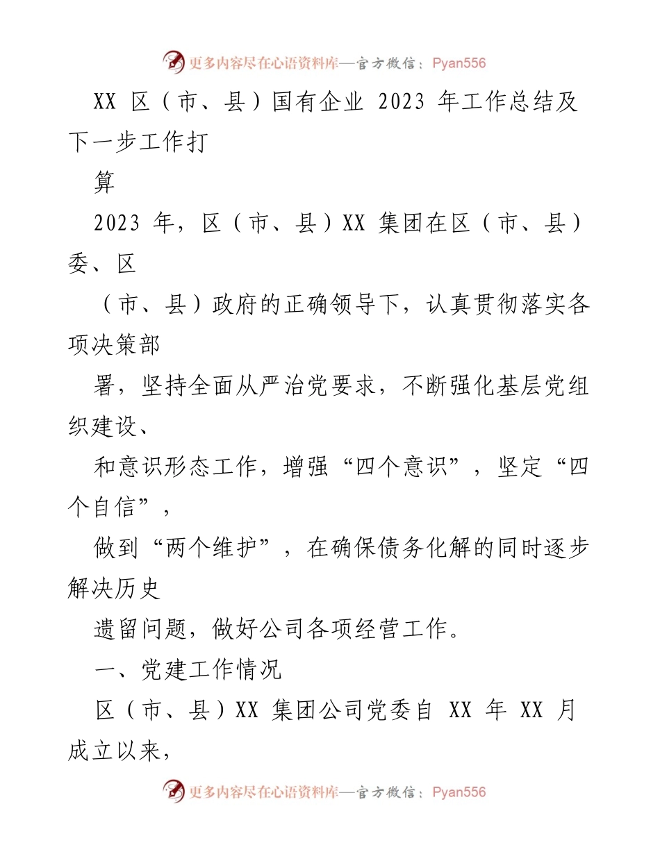 [工作总结] 国有企业年度总结 - 2023年度国有企业工作总结及未来工作计划.docx_第1页