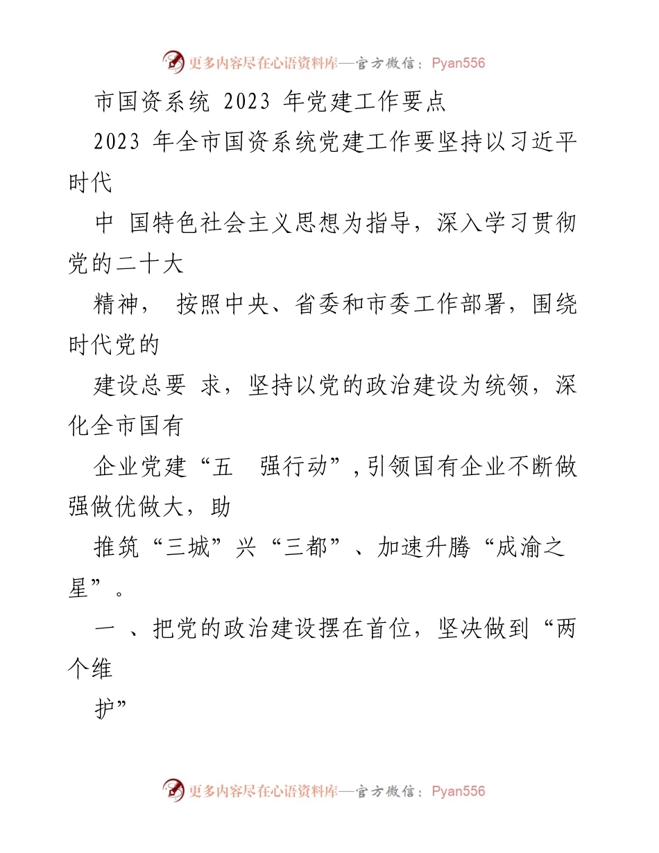 [工作总结] 国资系统 - 2023年国资系统党建工作要点及实施方案.docx_第1页