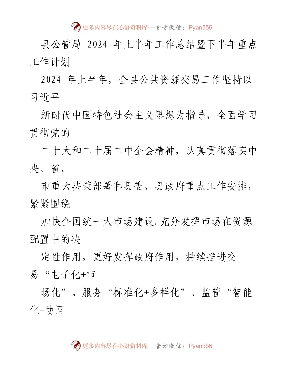 [工作总结] 县公管局 - 2024年上半年公共资源交易工作总结与下半年计划.docx_第1页