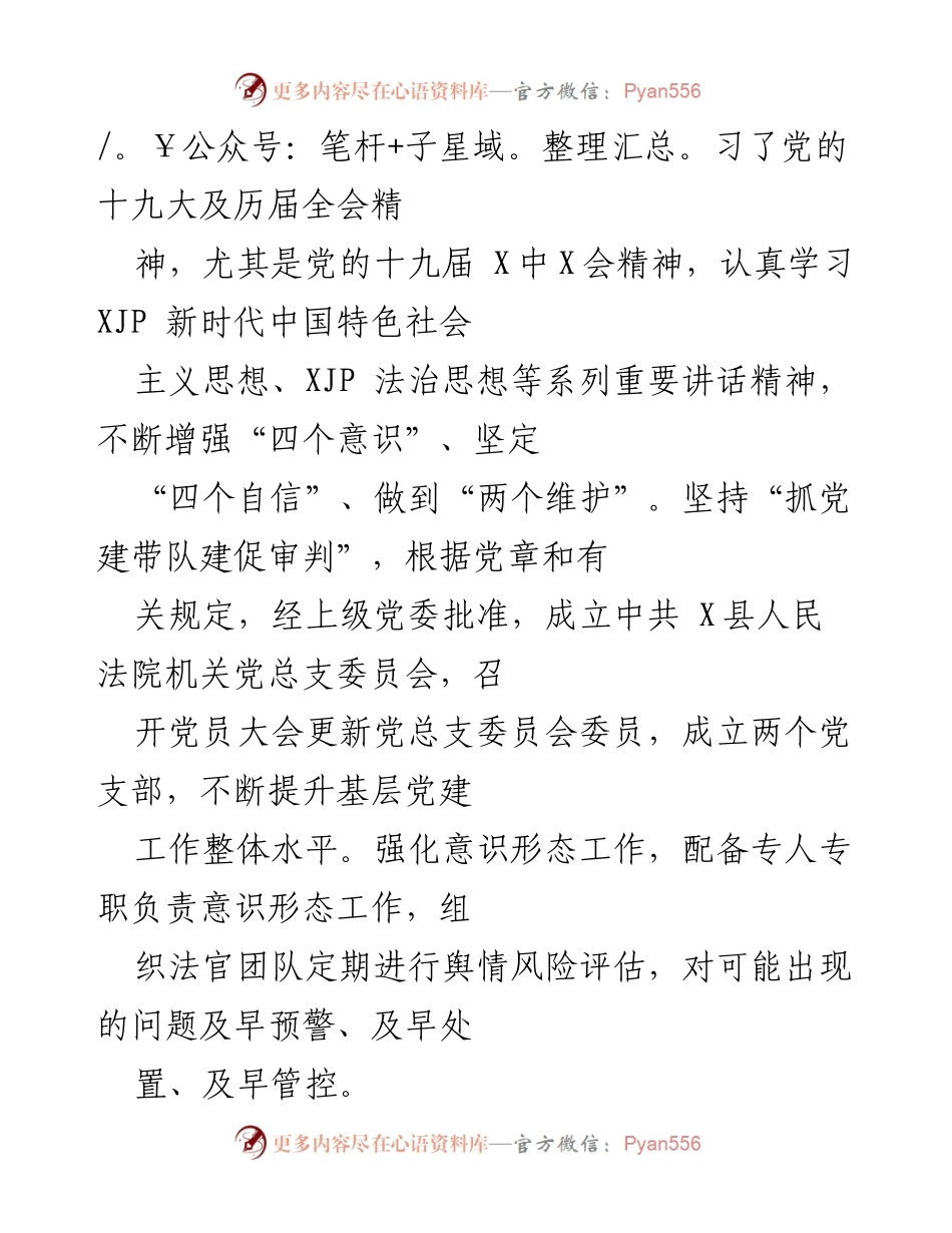 [工作总结] 县人民法院 - 202X年县人民法院党组工作情况汇报.docx_第2页