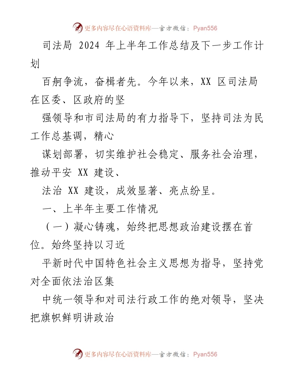 [工作总结] 司法局 - 2024年上半年工作总结与下半年工作计划_1.docx_第1页