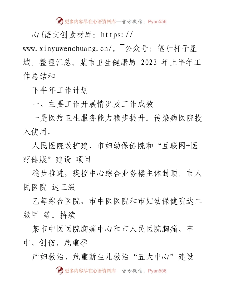 [工作总结] 卫生健康局 - 2023年上半年工作总结与下半年工作计划_2.docx_第1页