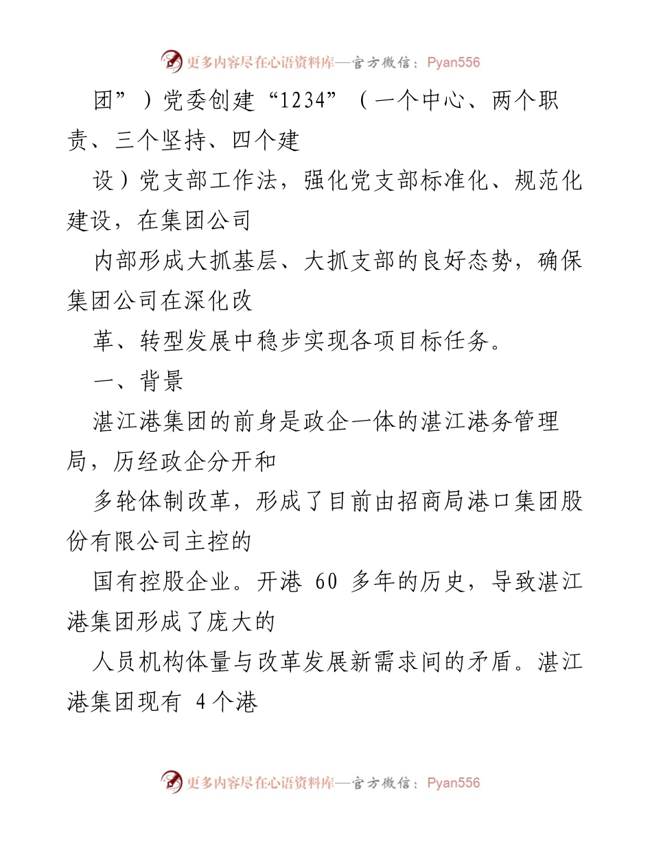 [工作总结] 国企党建 - 以高质量党建引领高质量发展：湛江港集团“1234”党支部工作法实施总结.docx_第2页