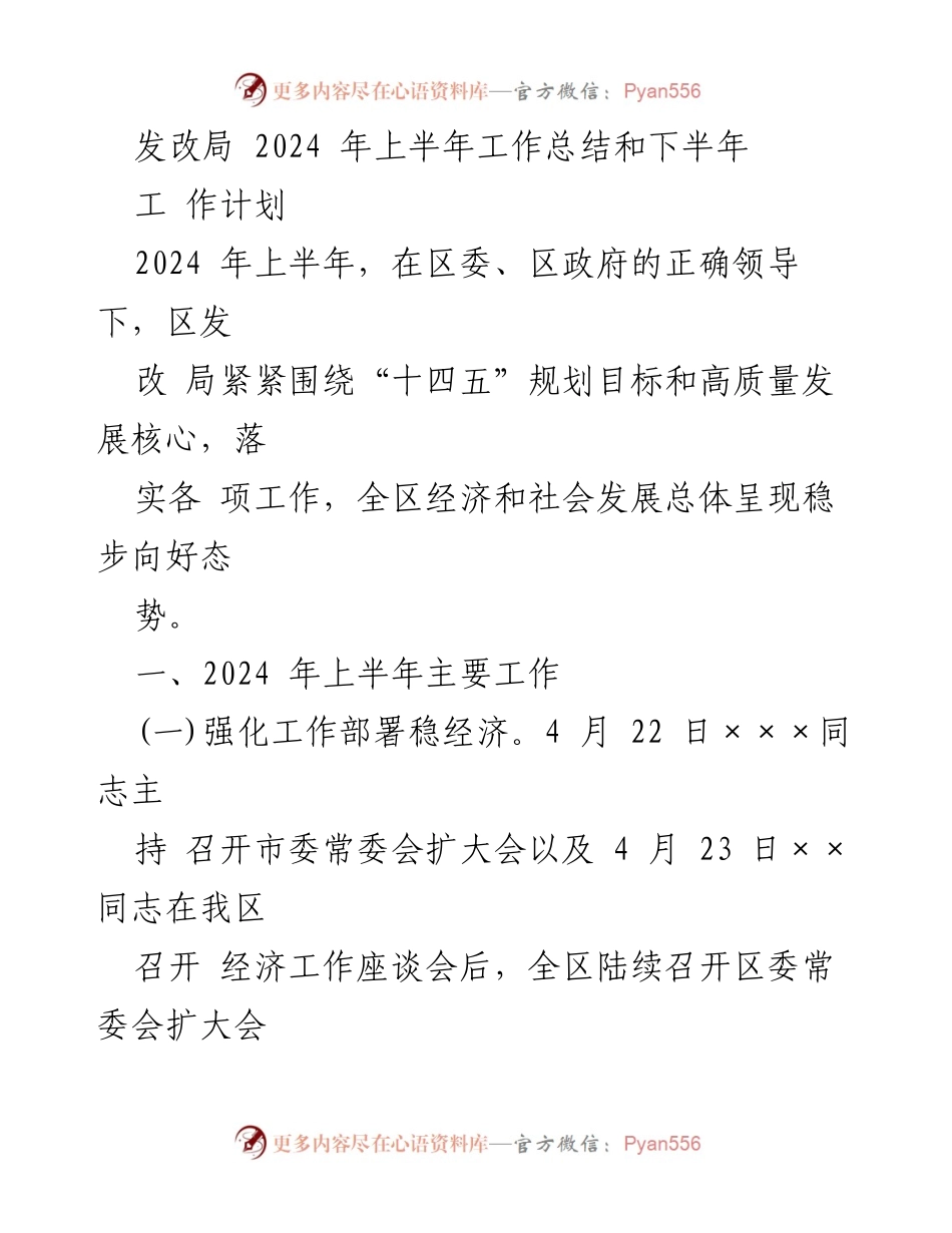 [工作总结] 发改局 - 2024年上半年工作总结与下半年计划.docx_第1页