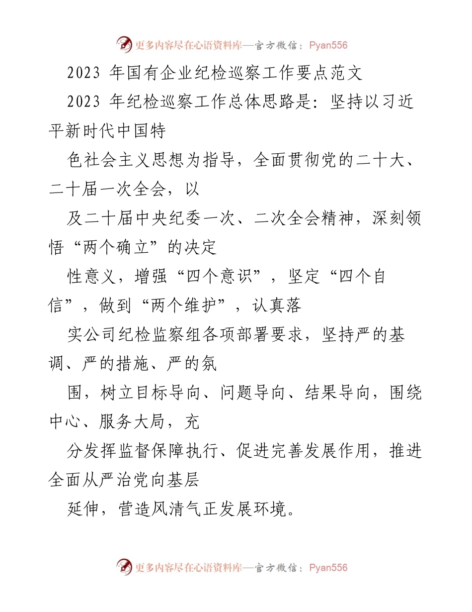 [工作总结] 国有企业纪检巡察工作 - 2023年国有企业纪检巡察工作要点总结.docx_第1页