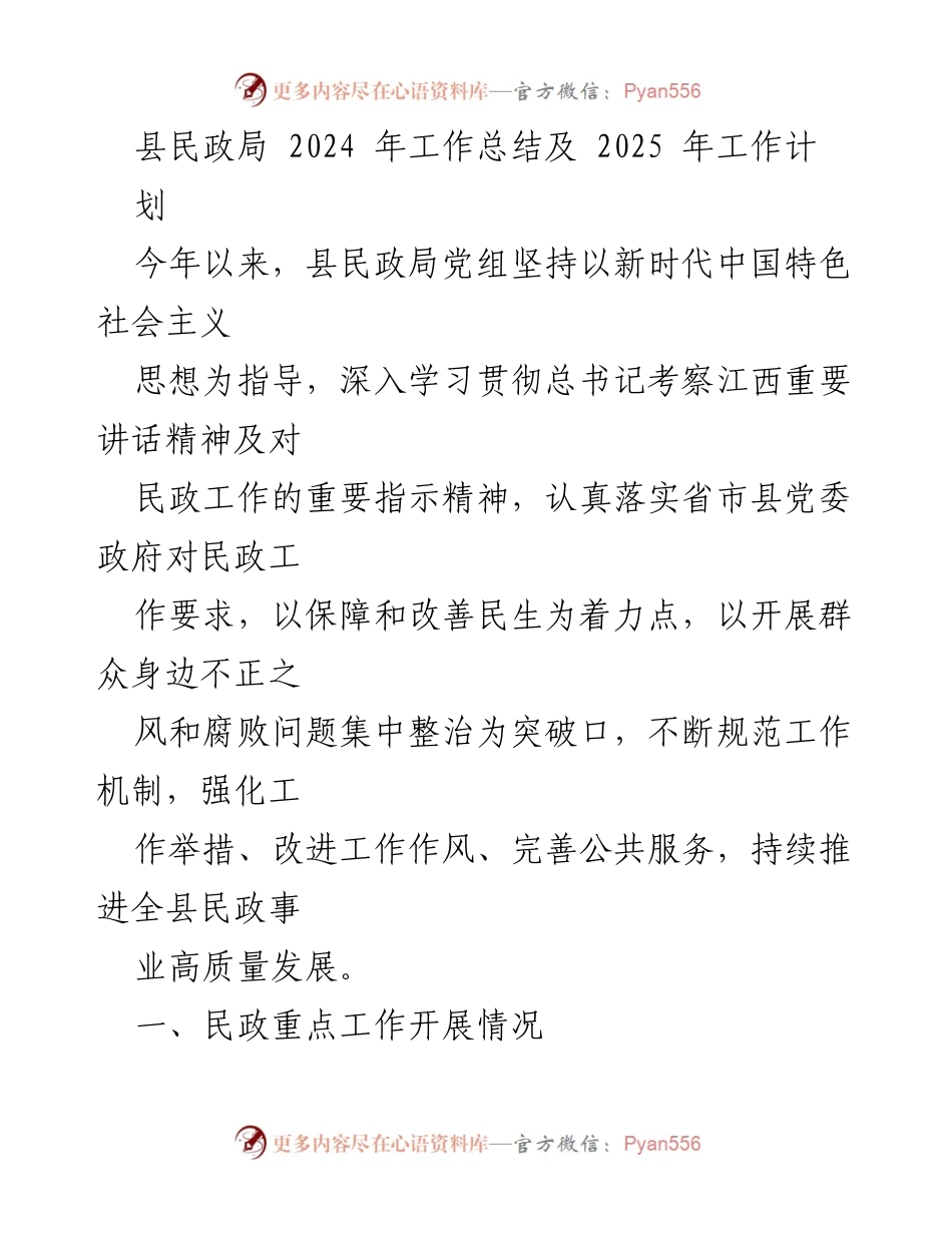 [工作总结] 县民政局 - 2024年工作总结与2025年工作计划概述.docx_第1页