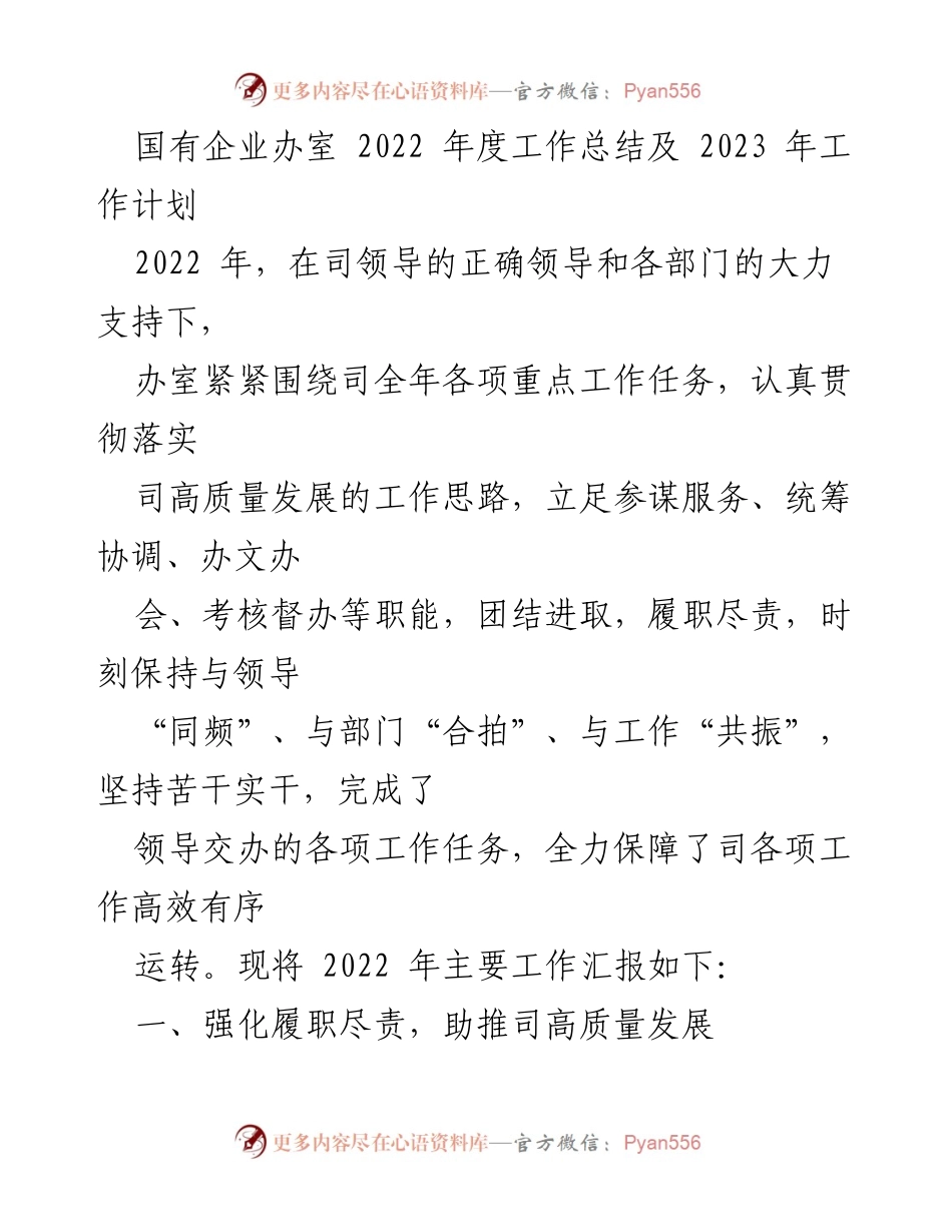 [工作总结] 国有企业 - 2022年度工作总结及2023年工作计划.docx_第1页
