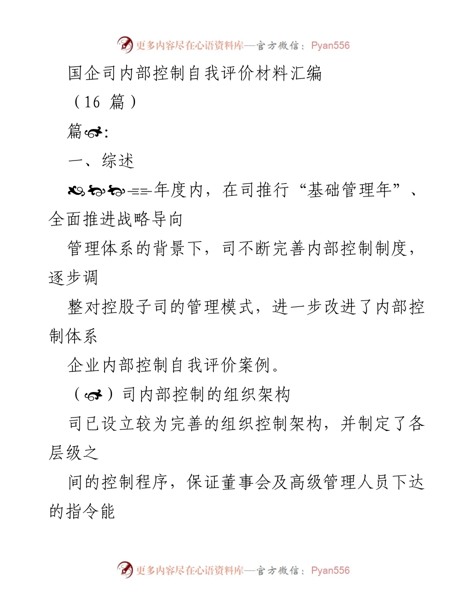 [工作总结] 国企内部控制 - 国企司内部控制自我评价与管理体系完善总结.docx_第1页