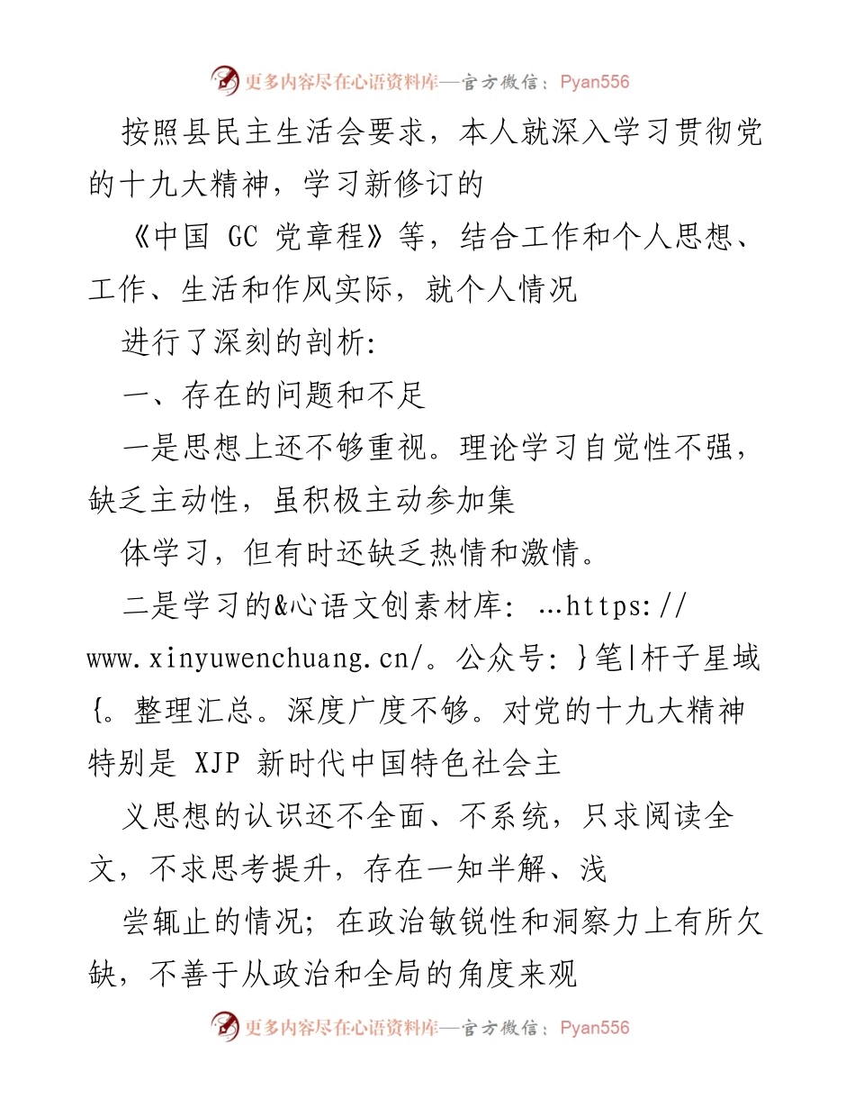 [工作总结] 县民主生活会 - 深刻剖析个人问题与整改措施.docx_第1页