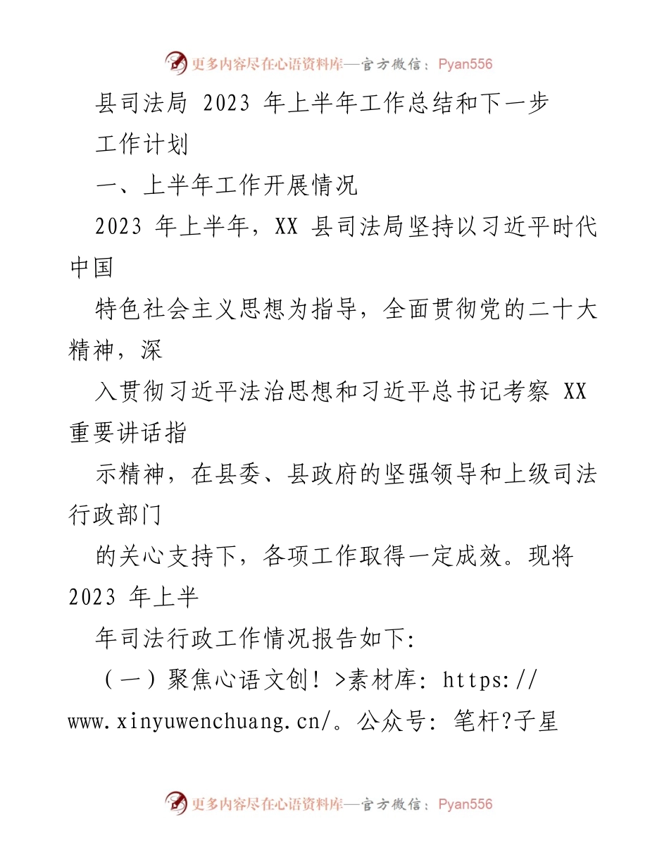 [工作总结] 司法局 - 2023年上半年司法行政工作总结与下半年计划_1.docx_第1页