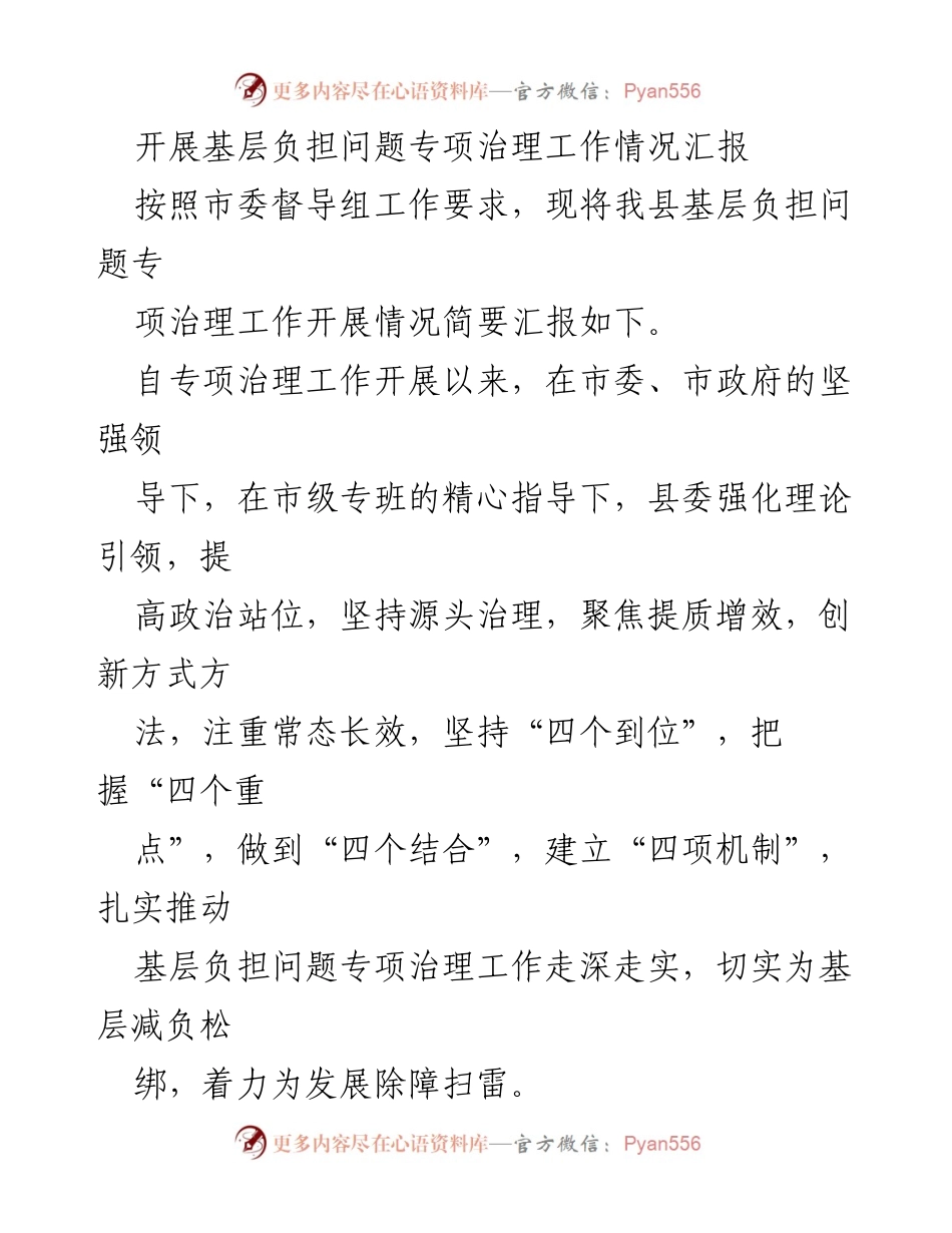 [工作总结] 基层治理 - 基层负担问题专项治理工作情况汇报.docx_第1页