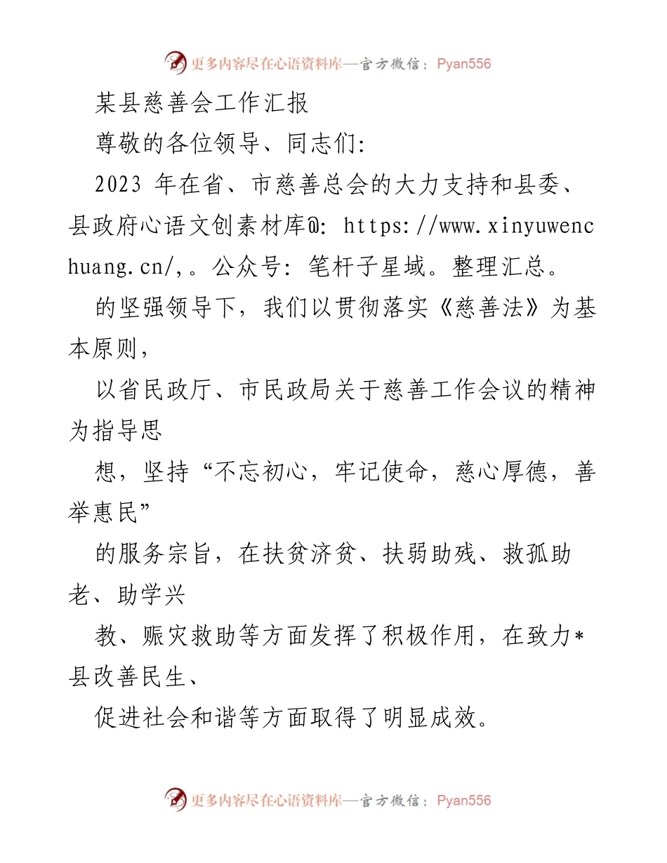 [工作总结] 县慈善会 - 2023年慈善工作汇报与成效总结.docx_第1页