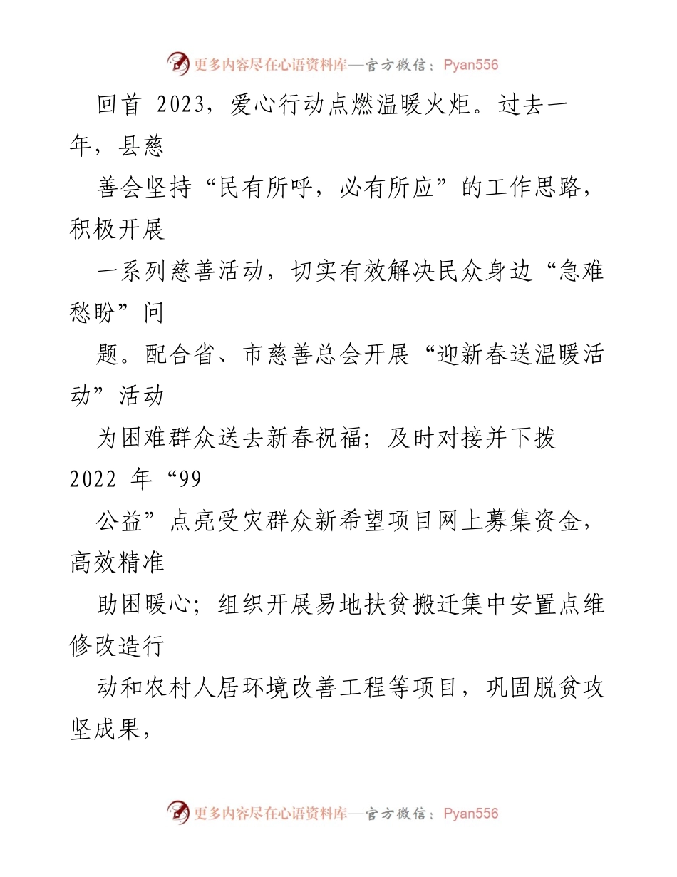 [工作总结] 县慈善会 - 2023年慈善工作汇报与成效总结.docx_第2页