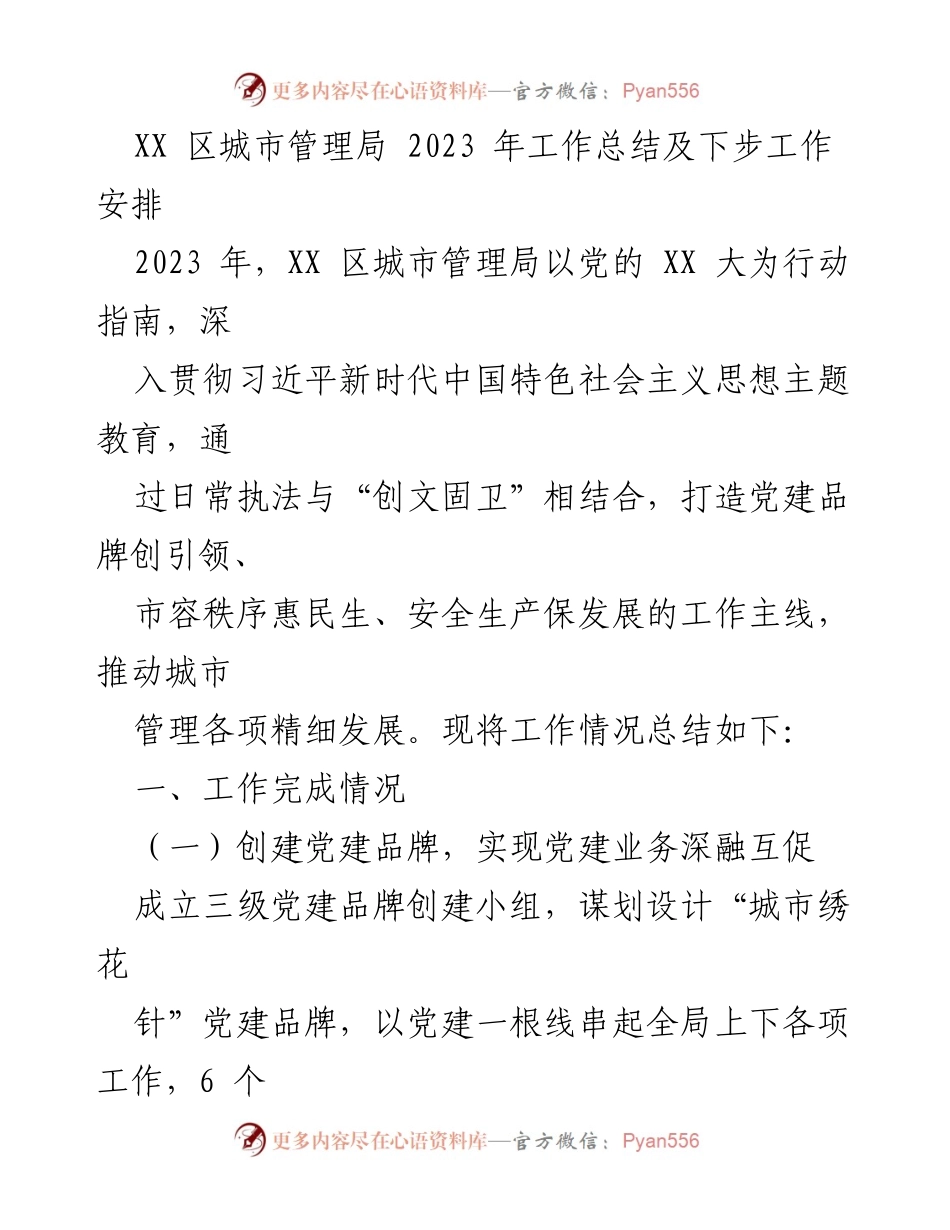 [工作总结] 城市管理局 - 2023 年城市管理工作总结及未来工作安排.docx_第1页