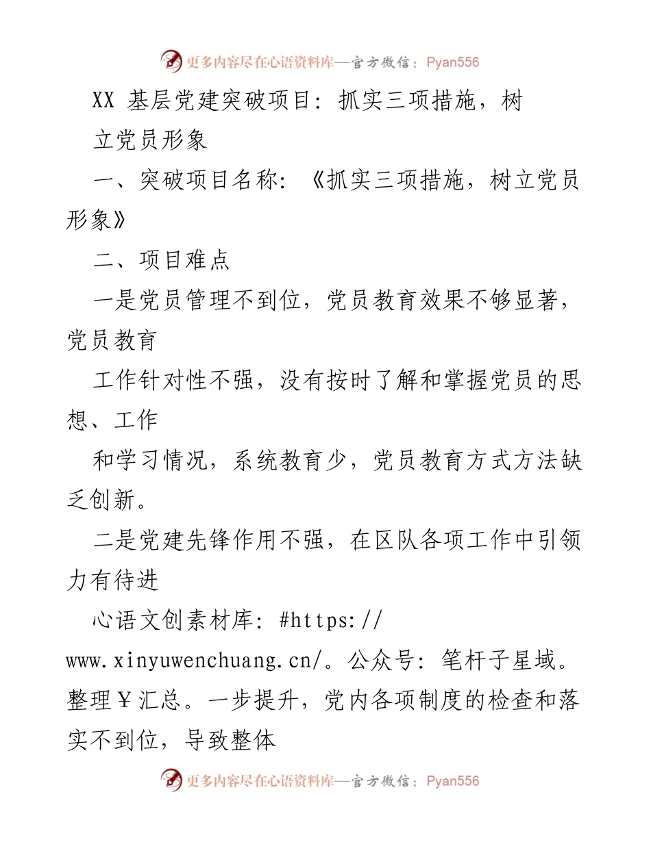 [工作总结] 基层党建 - 抓实三项措施，树立党员形象.docx_第1页