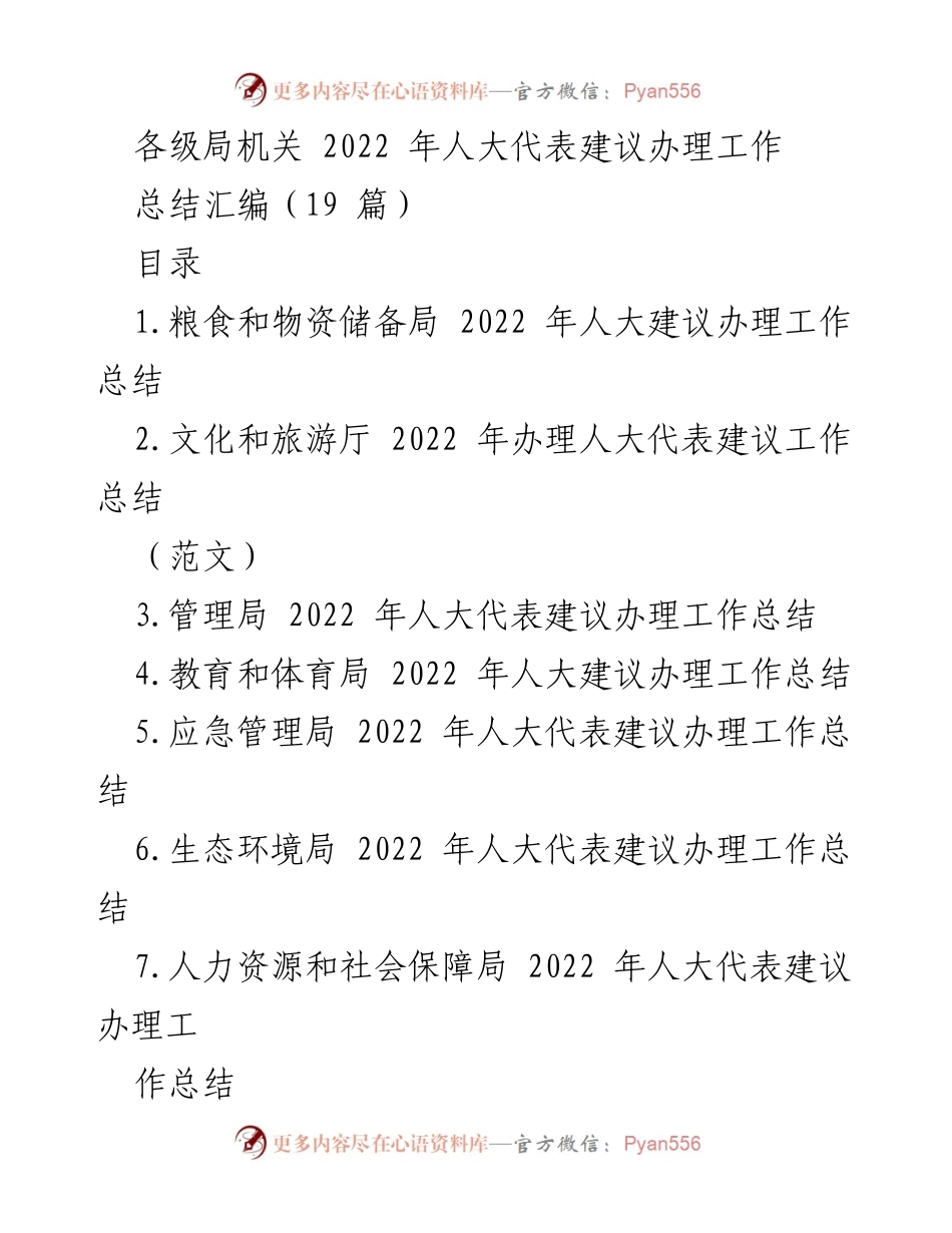 [工作总结] 各级局机关 - 2022年人大代表建议办理工作总结汇编.docx_第1页
