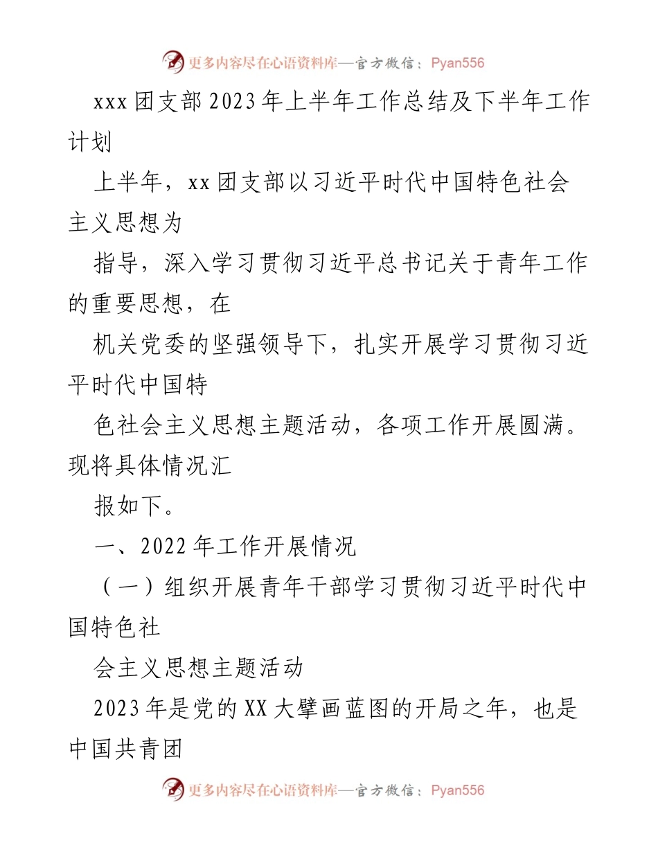 [工作总结] 团支部 - 2023年上半年工作总结及下半年工作计划_1.docx_第1页