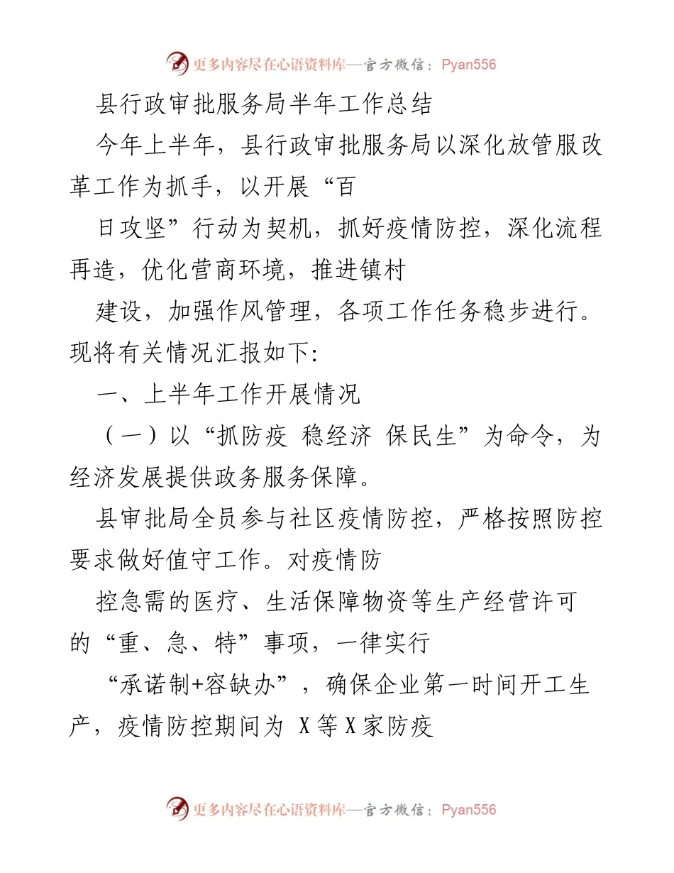 [工作总结] 县行政审批服务局 - 上半年工作开展情况及成效分析.docx_第1页