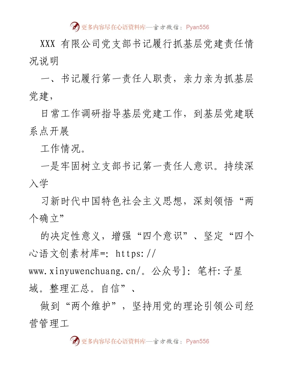 [工作总结] 基层党建 - 书记履行党建责任情况总结报告.docx_第1页