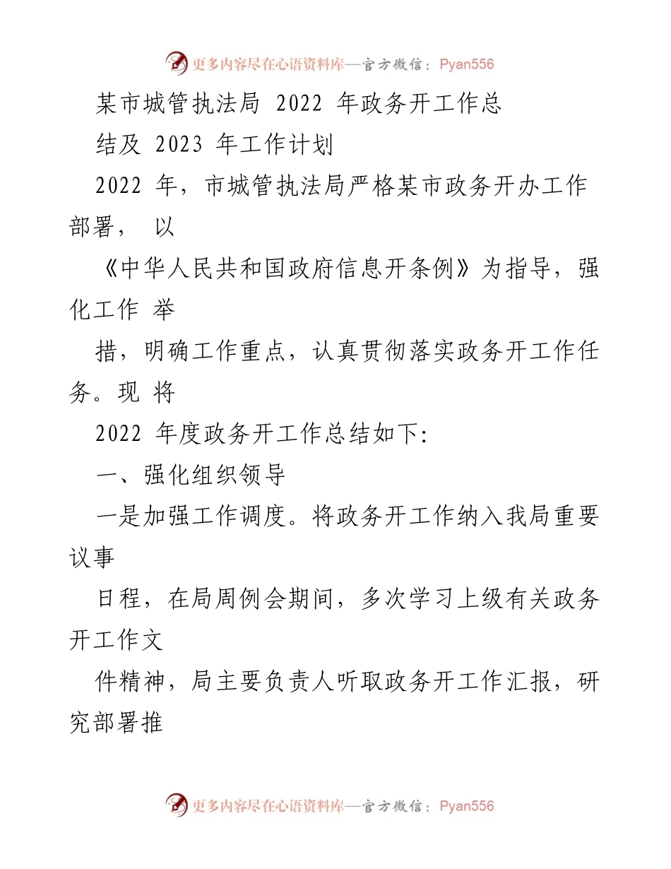 [工作总结] 城管执法局 - 2022年政务公开工作总结与2023年工作计划.docx_第1页