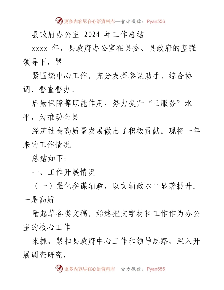 [工作总结] 县政府办公室 - 2024年工作总结与成效分析.docx_第1页