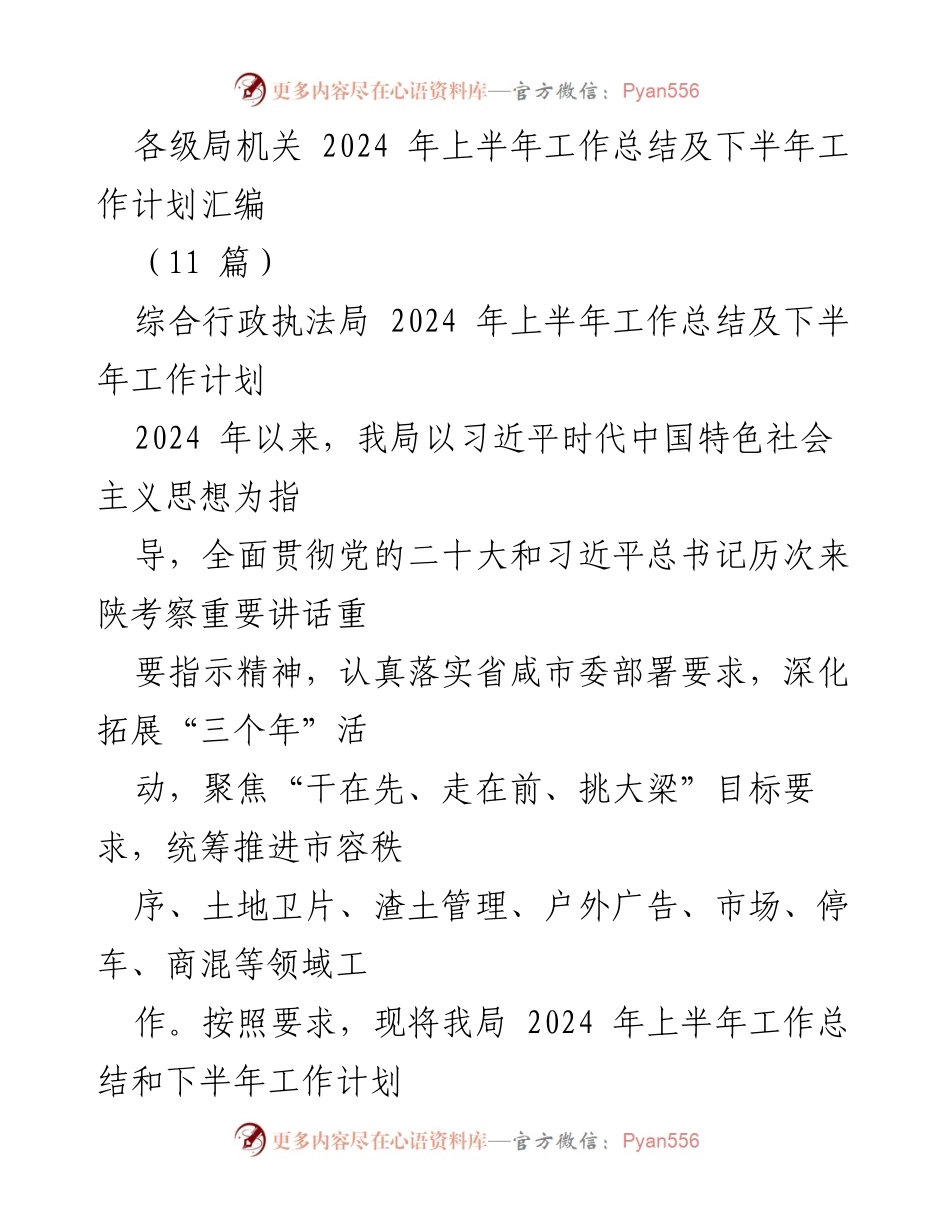 [工作总结] 各级局机关 - 2024年上半年工作总结及下半年工作计划汇编_1.docx_第1页