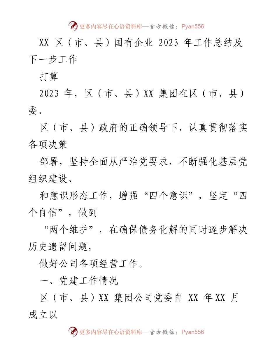 [工作总结] 国有企业年度总结 - 2023年区（市、县）国有企业工作总结与未来工作计划.docx_第1页