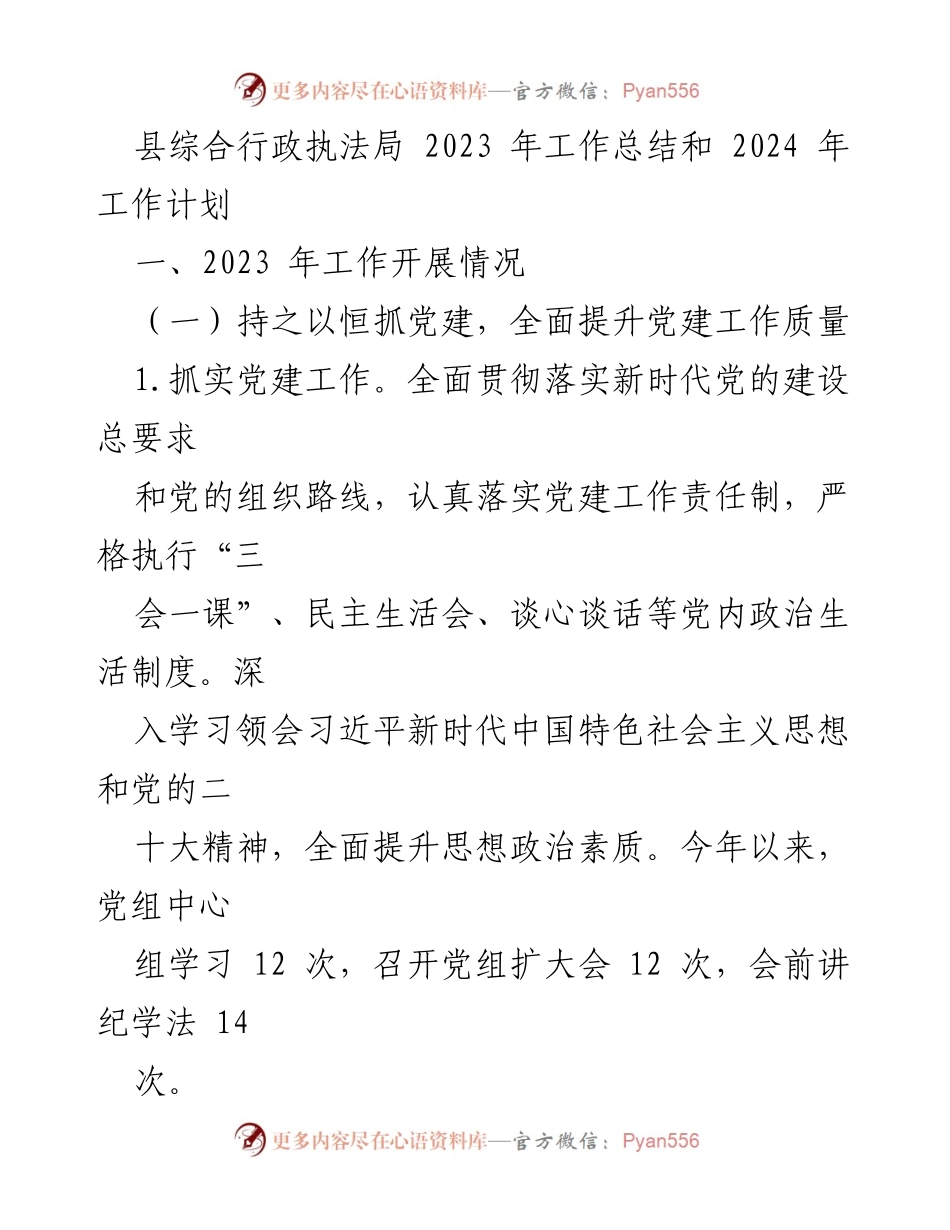 [工作总结] 县综合行政执法局 - 2023年工作总结与2024年工作计划_1.docx_第1页