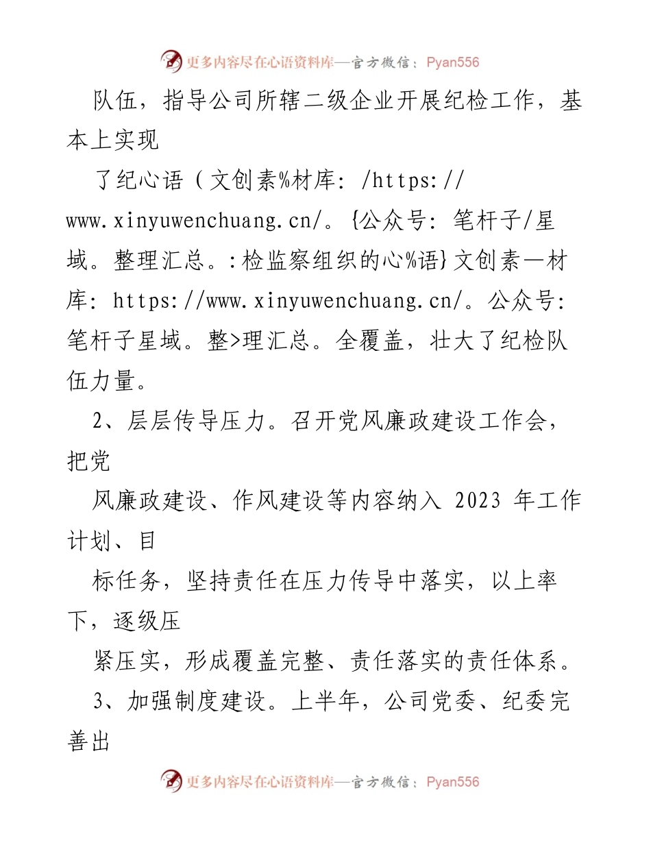 [工作总结] 国有企业 - 2023年上半年纪检监察工作总结及下半年计划.docx_第2页
