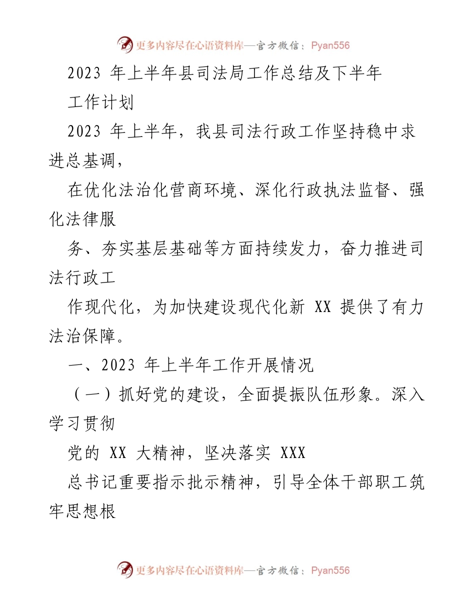 [工作总结] 司法局 - 2023年上半年司法局工作总结与下半年工作计划.docx_第1页