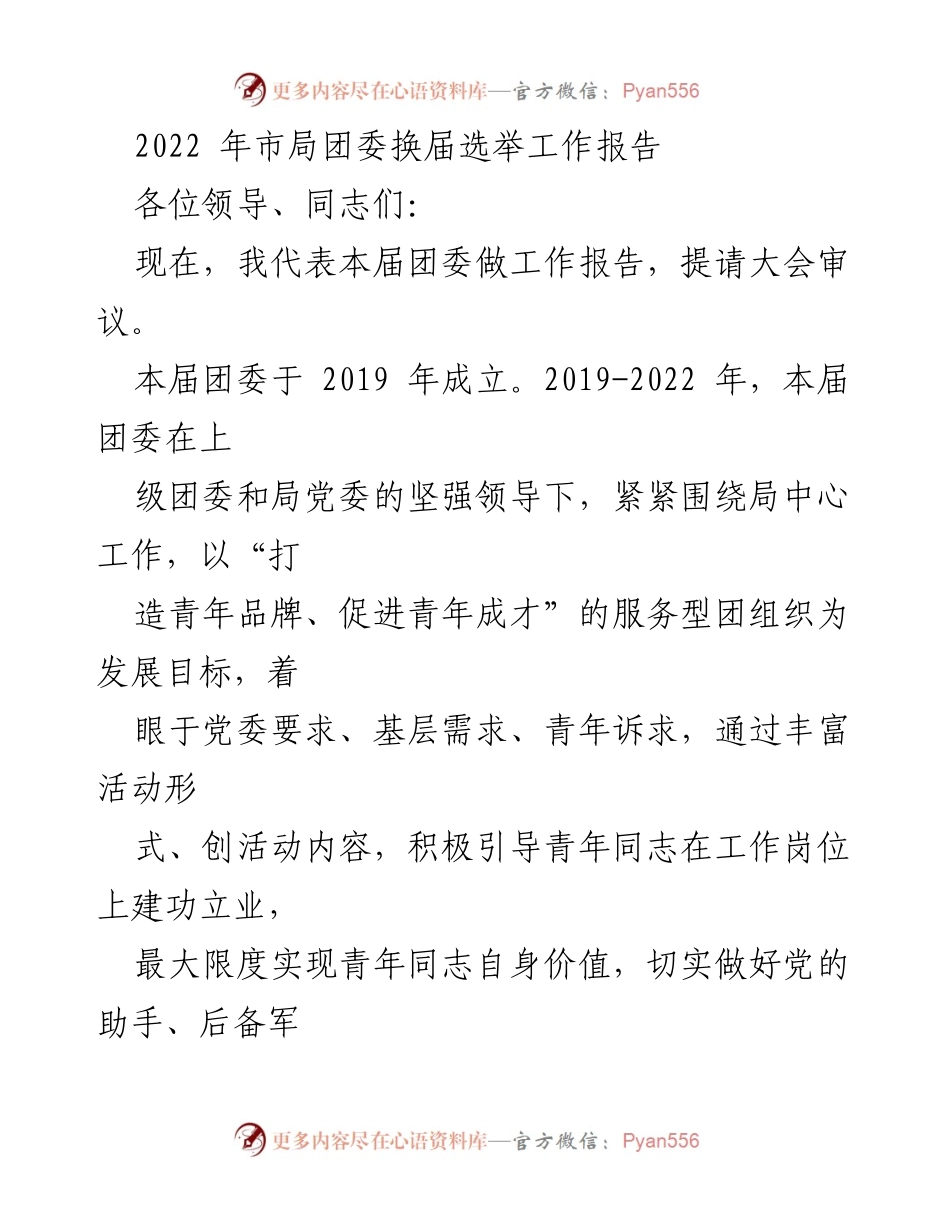 [工作总结] 团委换届选举 - 2022年市局团委工作总结报告.docx_第1页