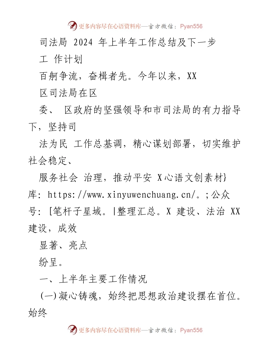 [工作总结] 司法局 - 2024年上半年工作总结与下一步工作计划.docx_第1页