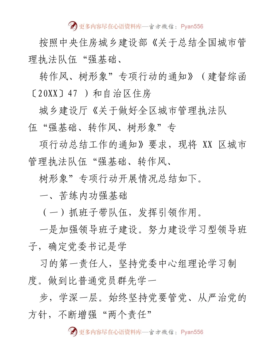[工作总结] 城市管理执法 - XX区城市管理执法队伍专项行动总结报告.docx_第1页