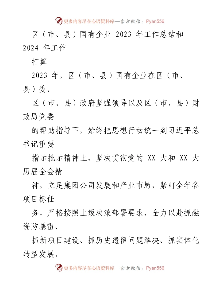[工作总结] 国有企业 - 2023年工作总结与2024年工作打算.docx_第1页