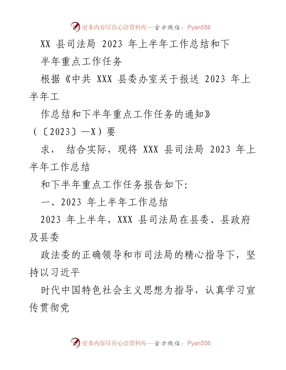 [工作总结] 司法局 - 2023年上半年工作总结与下半年工作计划_1.docx_第1页