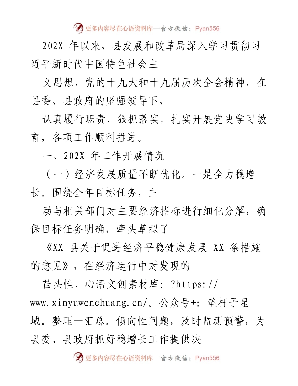 [工作总结] 县发展和改革局 - 202X年工作开展情况总结与经济发展成就报告.docx_第1页
