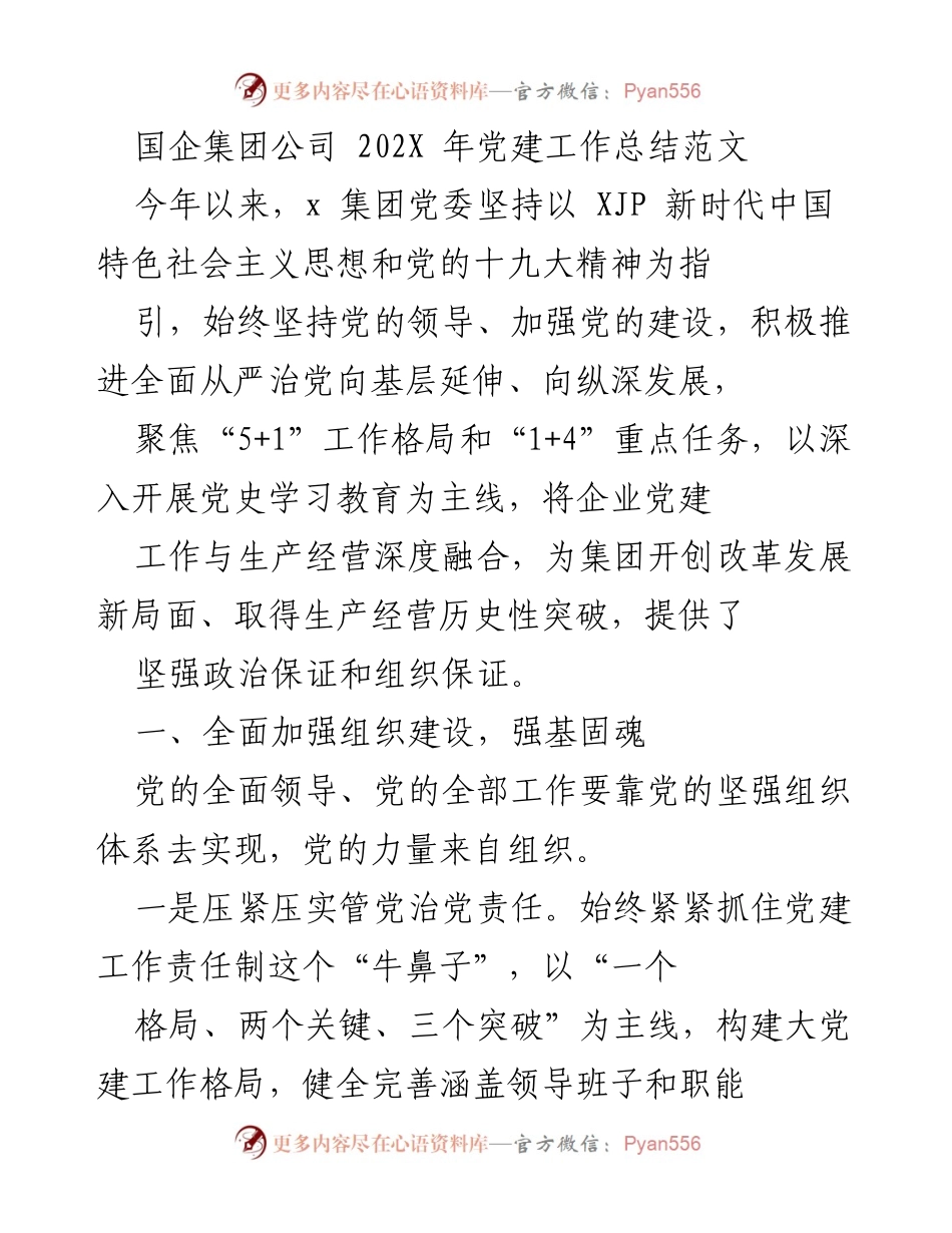 [工作总结] 国企党建 - 202X年x集团党建工作总结与成效分析.docx_第1页