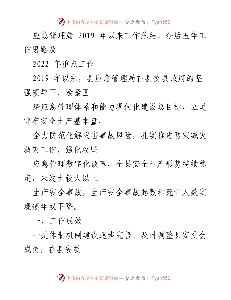 [工作总结] 县应急管理局 - 2019年以来应急管理局工作总结及未来五年工作思路.docx_第1页