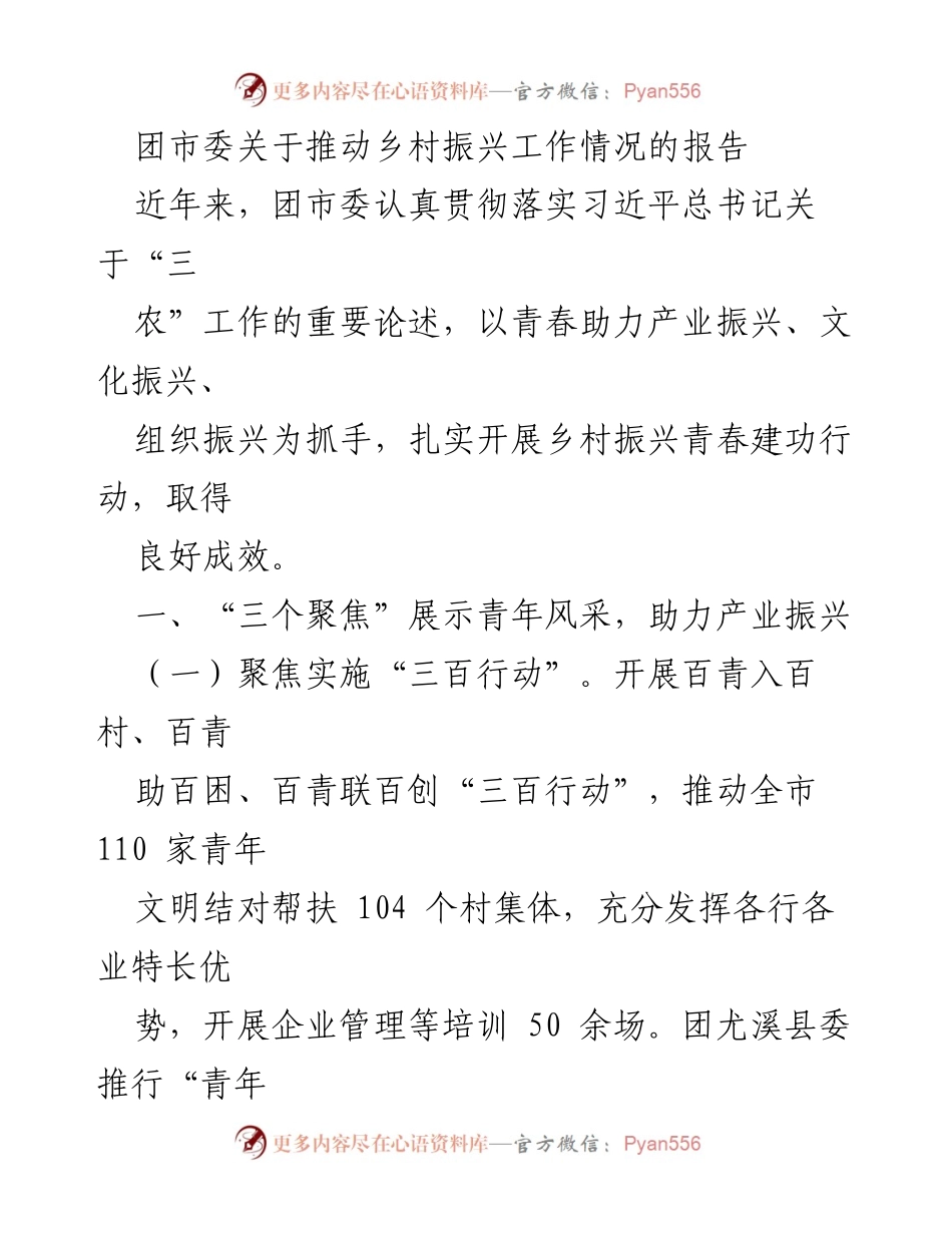 [工作总结] 团市委 - 推动乡村振兴工作的成效与经验分享.docx_第1页