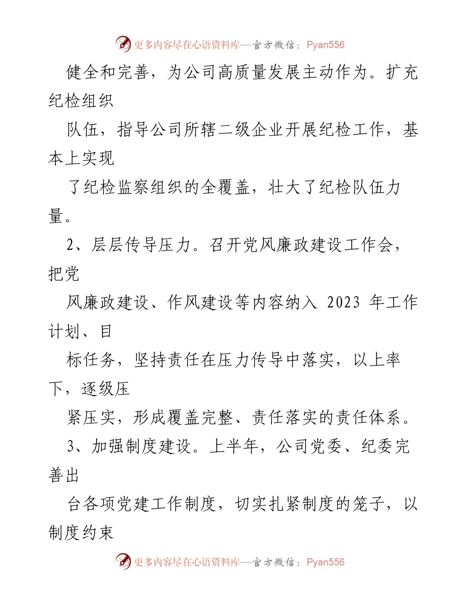 [工作总结] 国有企业纪检监察 - 2023年上半年纪检监察工作总结与下半年计划.docx_第2页