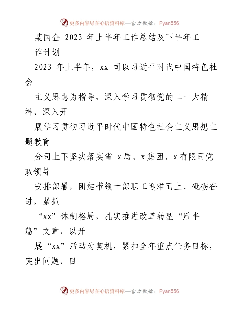 [工作总结] 国企半年总结 - 2023年上半年工作总结与下半年计划.docx_第1页