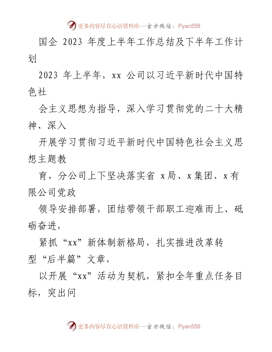 [工作总结] 国企年度工作 - 2023年度上半年工作总结与下半年工作计划.docx_第1页