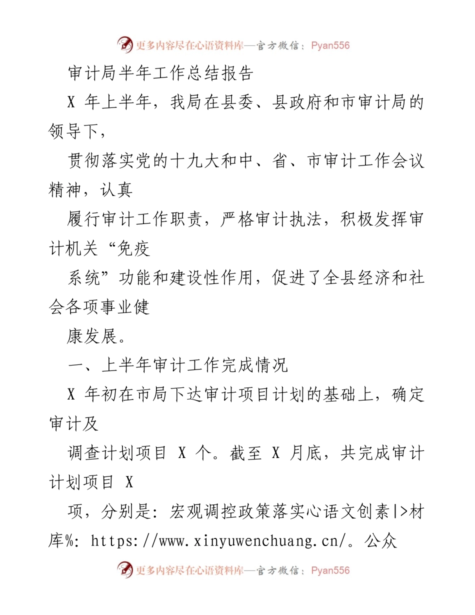 [工作总结] 半年工作总结 - 审计局上半年工作总结报告.docx_第1页
