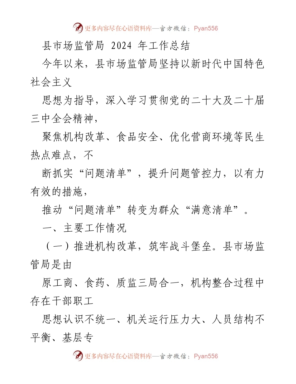 [工作总结] 县市场监管局 - 2024年市场监管工作总结与成效分析.docx_第1页